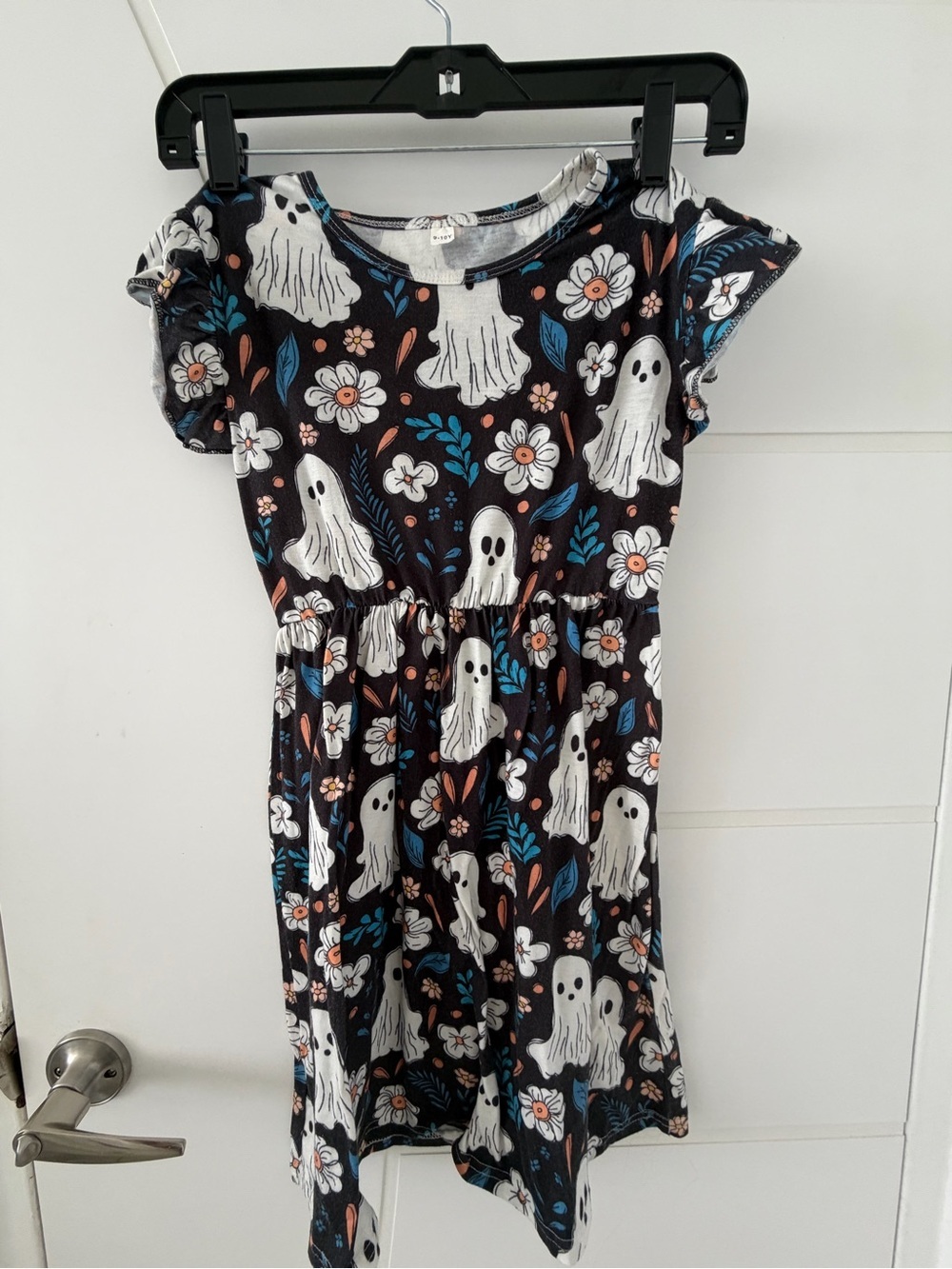 Girls Black Ghost & Floral Dress flower  spooky sweet Halloween festive